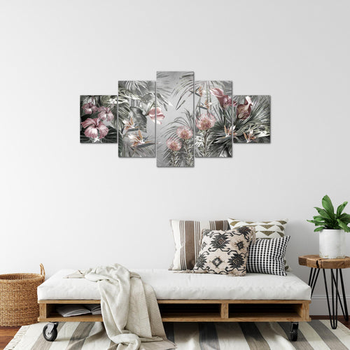 Runa Art Bild Wohnzimmer Schlafzimmer Blumen 5 Teilig Vintage Natur Grau Wandbilder auf Vlies Leinwand 043353c