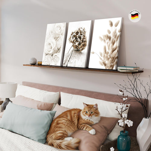 Novart Bilder Set Blumen Pflanzen - KEIN EXTRA RAHMEN BENÖTIGT - Wandbilder für Wohnzimmer Schlafzimmer Büro - 3 Teilig Deko Rosen - N023136a