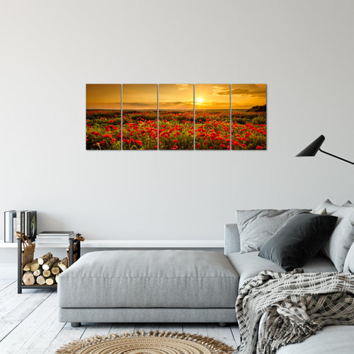 Runa Art Bild Mohnblumen Wandbilder auf Vlies Leinwand 5 Teilig Wanddekoration Wohnzimmer Schlafzimmer 043956a