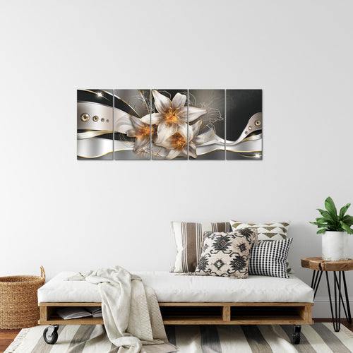 Runa Art Bild Blumen Lilien Wandbilder auf Vlies Leinwand 5 Teilig Wanddekoration Wohnzimmer Schlafzimmer 039656a