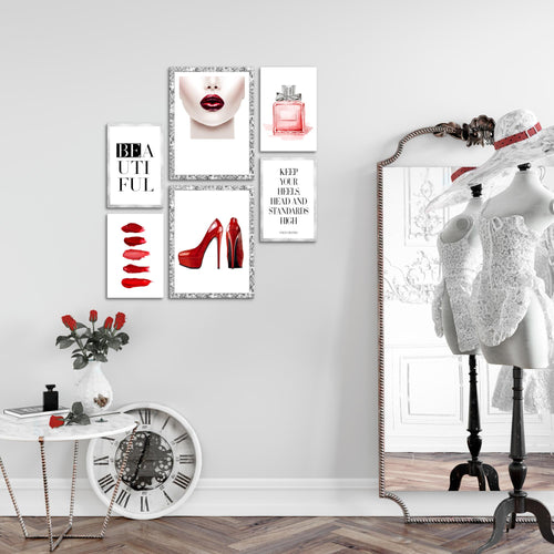 Novart Wandbilder Set Fashion Beauty - KEIN EXTRA RAHMEN BENÖTIGT -  Modern Deko  - Wohnzimmer Mädchen Teenager N018963a