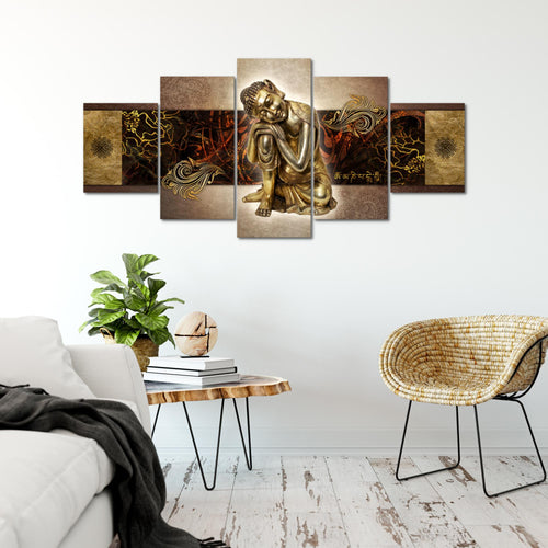 Runa Art - Bilder Buddha Zen 200 x 100 cm 5 Teilig XXL Wanddekoration Design Gold 041351a