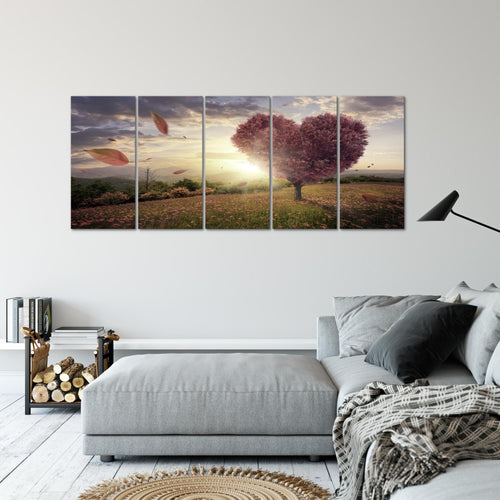 Runa Art Wandbild XXL Herbst Baum Herz Wohnzimmer Schlafzimmer 200 x 80 cm Beige Braun 5 Teilig - Made in Germany - 605855c