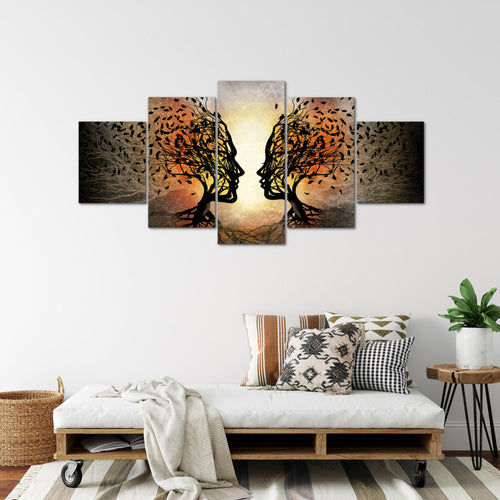Runa Art - Bilder Liebe Paar 200 x 100 cm 5 Teilig XXL Wanddekoration Design Schwarz Orange 041251a