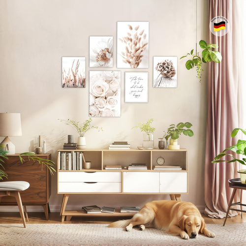 Novart Wandbilder Set Blumen Pflanzen Blüten - KEIN EXTRA RAHMEN BENÖTIGT - Modern Deko - Wohnzimmer Schlafzimmer Büro N023267a