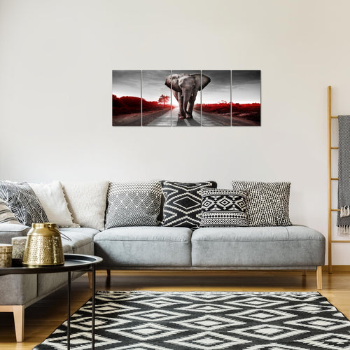 Runa Art Bild Afrika Elefant Wandbilder auf Vlies Leinwand 5 Teilig Wanddekoration Wohnzimmer Schlafzimmer 042656b