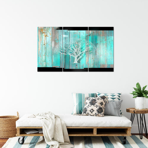 Runa Art Wandbilder Baum Abstrakt Bild XXL Wohnzimmer Türkis Grau Holzmotiv 120 x 80 cm 3 Teilig 039931c