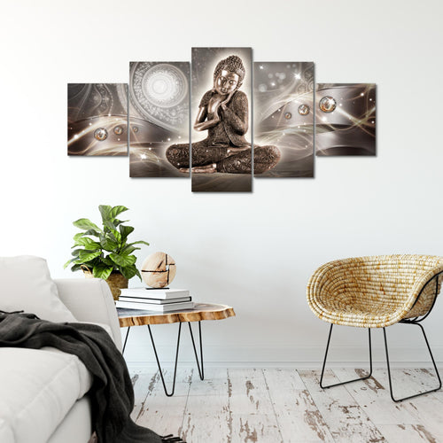 Runa Art - Bilder Buddha Zen 200 x 100 cm 5 Teilig XXL Wanddekoration Design Braun 041651a