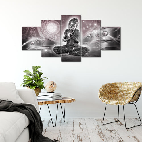 Runa Art - Bilder Buddha Zen 200 x 100 cm 5 Teilig XXL Wanddekoration Design Rosa Grau 041651c