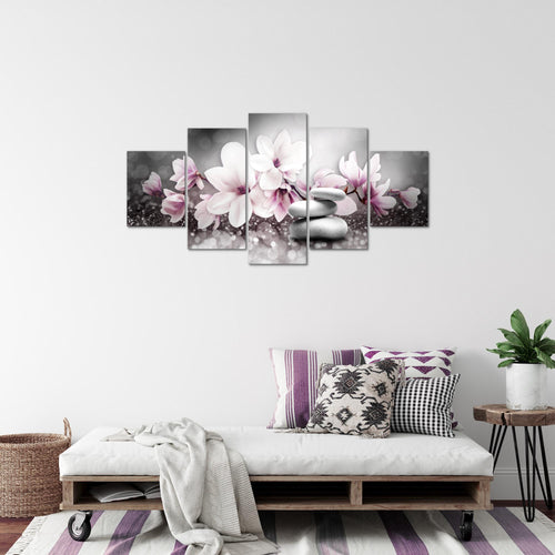 Runa Art Bild Wohnzimmer Schlafzimmer Blumen Magnolien 5 Teilig Abstrakt Grau Rosa Wandbilder auf Vlies Leinwand 035453a