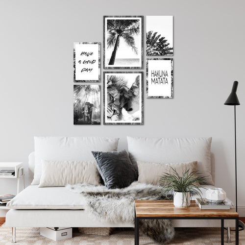 Novart Wandbilder Set Löwen Liebe Schwarz Weiss - KEIN EXTRA RAHMEN BENÖTIGT -  Modern Deko  - Wohnzimmer Schlafzimmer N014663a