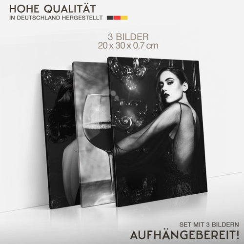 Novart Wandbilder 3 Teilig Wandbilder für 20 x 30 cm - 3 Bilder Schwarz Fashion Frauen N036530a