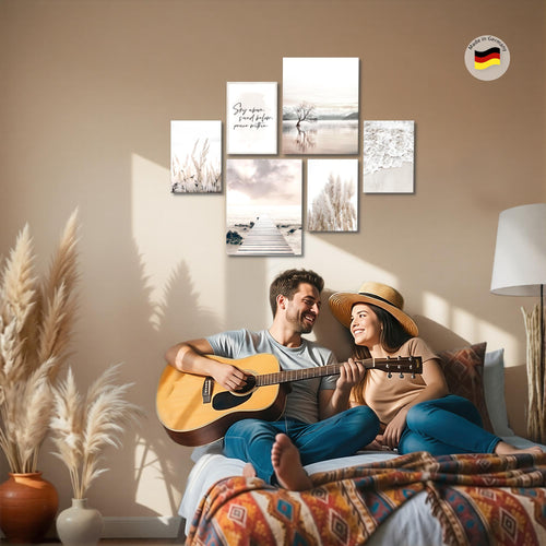 Novart Wandbilder Set Boho Strand Beige - KEIN EXTRA RAHMEN BENÖTIGT -  Modern Deko  - Wohnzimmer Schlafzimmer N013463a