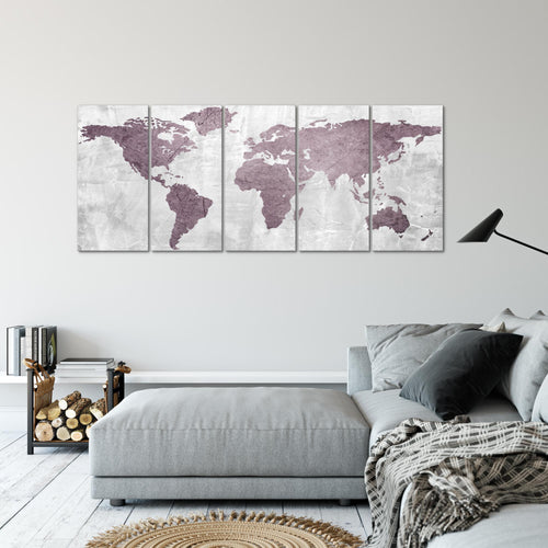 Runa Art Wandbild XXL Weltkarte Büro Wohnzimmer 200 x 80 cm Rosa 5 Teilig - Made in Germany - 104355a