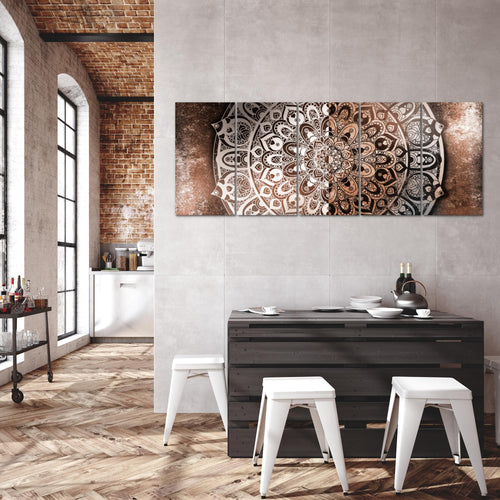 Runa Art Wandbild XXL Mandala Abstrakt Wohnzimmer Schlafzimmer 200 x 80 cm Beige Braun 5 Teilig - Made in Germany - 040155c