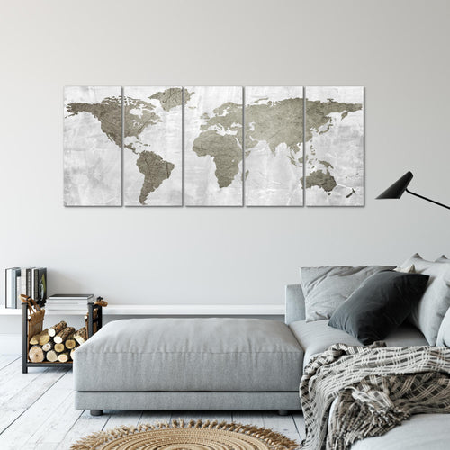 Runa Art Wandbild XXL Weltkarte Büro Wohnzimmer 200 x 80 cm Braun 5 Teilig - Made in Germany - 104355b