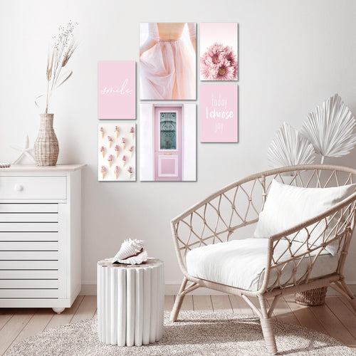 Novart Wandbilder Set Fashion Rosa - KEIN EXTRA RAHMEN BENÖTIGT -  Modern Deko  - Wohnzimmer Mädchen Teenager N008463a