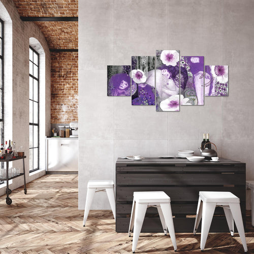 Runa Art Bild Wohnzimmer Collage Gustav Klimt 5 Teilig Frau Violett Wandbilder auf Vlies Leinwand 018553c