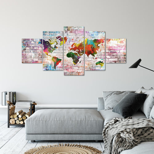 Runa Art - Bilder Weltkarte 200 x 100 cm 5 Teilig XXL Wanddekoration Design Bunt 106951a