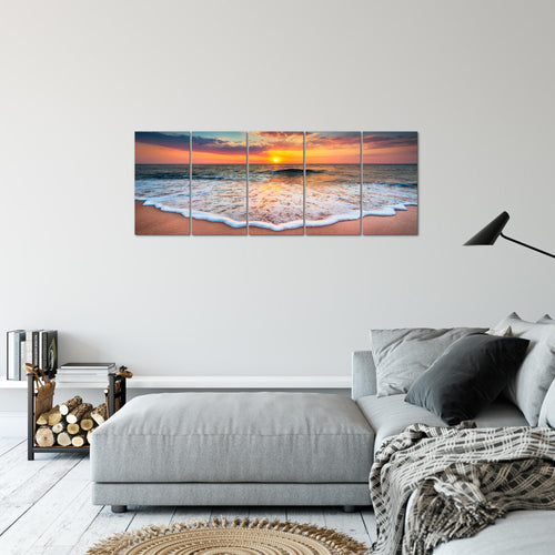 Runa Art Bild Strand Meer Wandbilder auf Vlies Leinwand 5 Teilig Wanddekoration Wohnzimmer Schlafzimmer 044556a