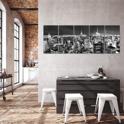 Runa Art Wandbild XXL New York Skyline Wohnzimmer Büro 200 x 80 cm Schwarz Weiss 5 Teilig - Made in Germany - 036255c