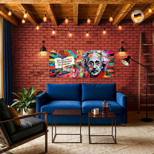 Runa Art Wandbild XXL Einstein Street Art Wohnzimmer Schlafzimmer 200 x 80 cm Bunt 5 Teilig - Made in Germany - 044955a