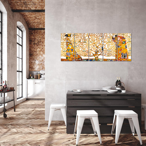 Runa Art Bild Gustav Klimt Baum des Lebens Wandbilder auf Vlies Leinwand 5 Teilig Wanddekoration Wohnzimmer 700056a