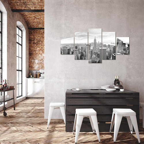 Runa Art Bild Wohnzimmer Büro New York Skyline 5 Teilig Städte Schwarz Weiss Wandbilder auf Vlies Leinwand 010253c