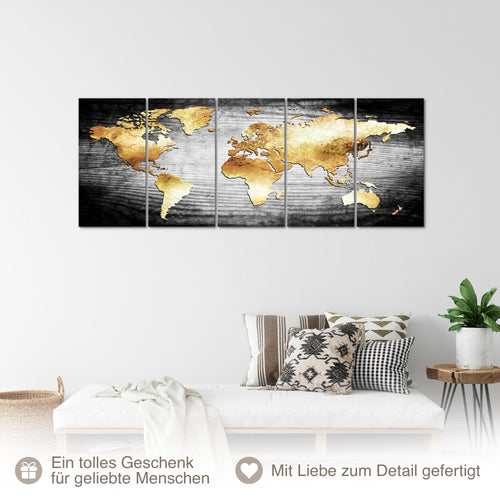 Runa Art Wandbilder XXL Weltkarte Wohnzimmer Schlafzimmer Büro 200L x 80B cm Weltkarte 5 Teilig - Made in Germany - 057655a