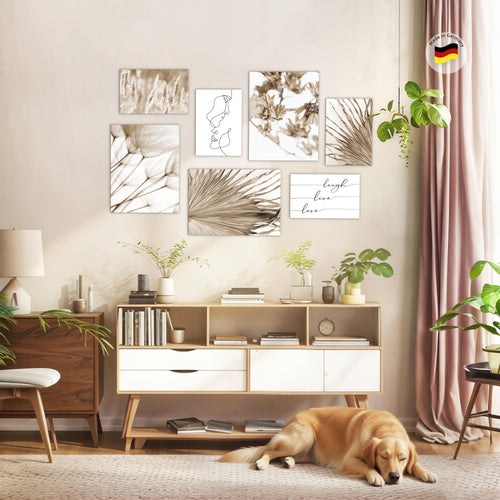 Novart Wandbilder Boho Natur - KOMPLETT AUFHÄNGFERTIG - Line Art Wohnzimmer Schlafzimmer - 7 Moderne Mood-Bilder - N026971a