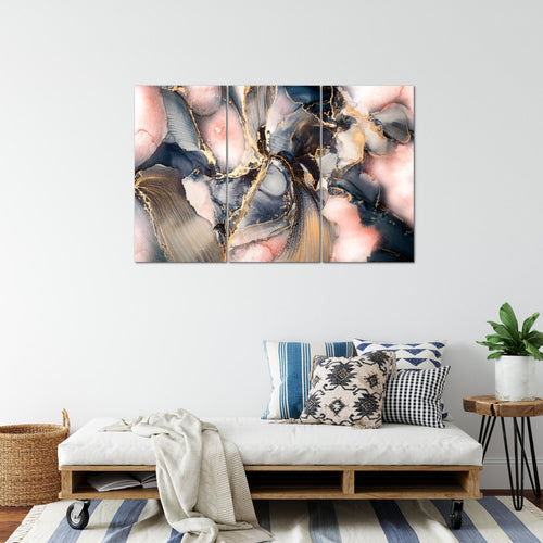 Runa Art Wandbilder Abstrakt Bild XXL Wohnzimmer Schlafzimmer blau rosa Gold Pastel 120 x 80 cm 3 Teilig 043831a