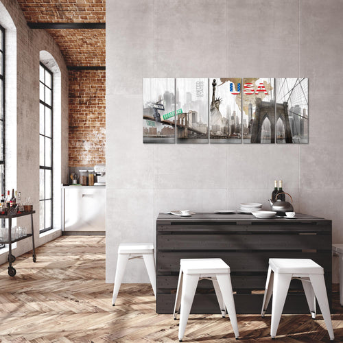 Runa Art Bild New York Wandbilder auf Vlies Leinwand 5 Teilig Wanddekoration Wohnzimmer Büro 034756a