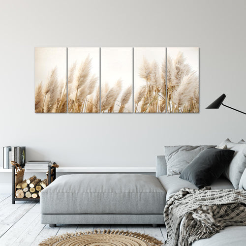 Runa Art Wandbild XXL Boho pampasgras Wohnzimmer Schlafzimmer 200 x 80 cm Beige 5 Teilig - Made in Germany - 044455a