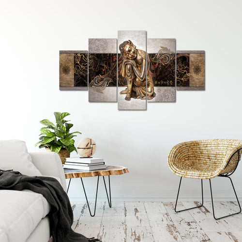 Runa Art Bild Wohnzimmer Schlafzimmer Buddha Zen 5 Teilig Feng Shui Beige Wandbilder auf Vlies Leinwand 041353c