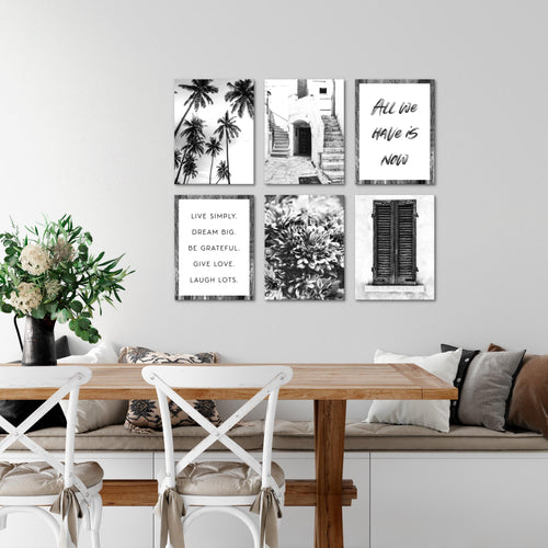 Novart Wandbilder - KEIN EXTRA RAHMEN BENÖTIGT - Wohnzimmer Schlafzimmer - Bilder Modern Alte Stadt Palmen - Schwarz Weiss - N015065a