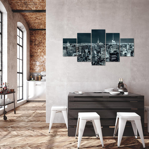 Runa Art Bild Wohnzimmer Büro New York Skyline 5 Teilig USA Türkis Blau Wandbilder auf Vlies Leinwand 036253b