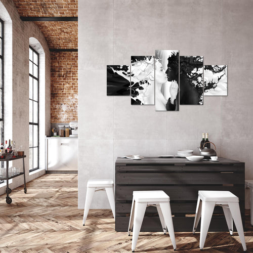 Runa Art Bild Wohnzimmer Schlafzimmer Milk und Coffee 5 Teilig Liebe Schwarz Weiss Wandbilder auf Vlies Leinwand 005053b