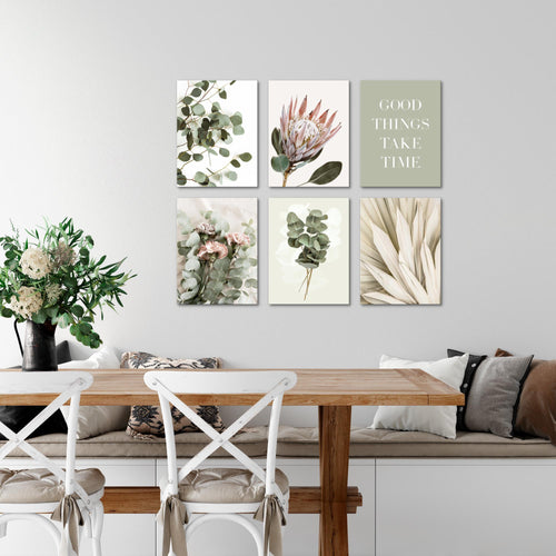 Novart Wandbilder - KEIN EXTRA RAHMEN BENÖTIGT - Wohnzimmer Schlafzimmer - Bilder Modern Grün Blätter - Boho Beige - N023065a