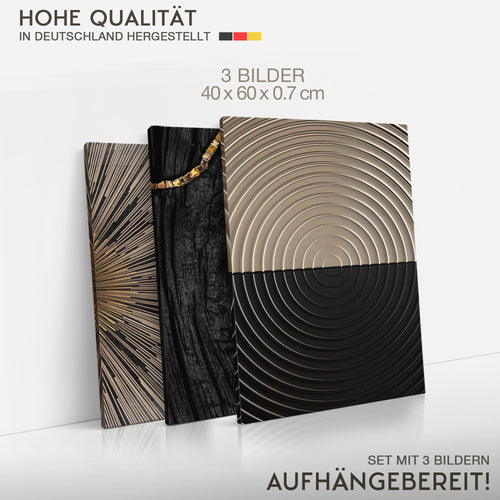 Novart Bilder Set Abstrakt - KEIN EXTRA RAHMEN BENÖTIGT - Wandbilder für Wohnzimmer Schlafzimmer Büro - 3 Teilig Deko Natur - N035236a