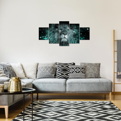 Runa Art Bild Wohnzimmer Schlafzimmer Afrika Löwe 5 Teilig Abstrakt Tiere Schwarz Türkis Wandbilder auf Vlies Leinwand 040753b