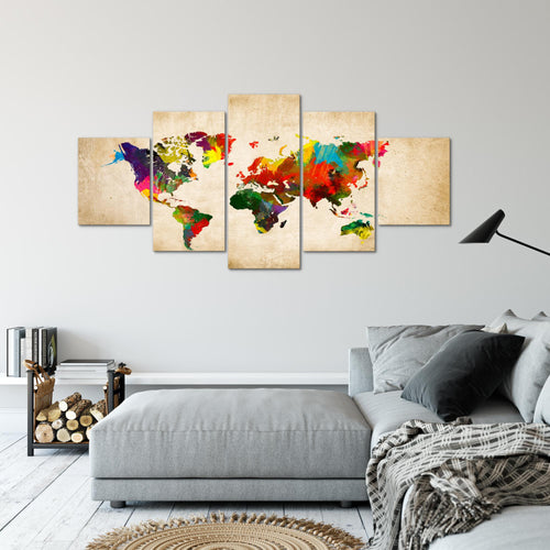 Runa Art - Bilder Weltkarte 200 x 100 cm 5 Teilig XXL Wanddekoration Design Bunt 105151a