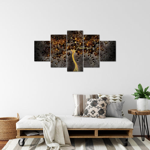 Runa Art Bild Wohnzimmer Schlafzimmer Blumen 5 Teilig Abstrakt Baum Schwarz Gold Wandbilder auf Vlies Leinwand 039753c