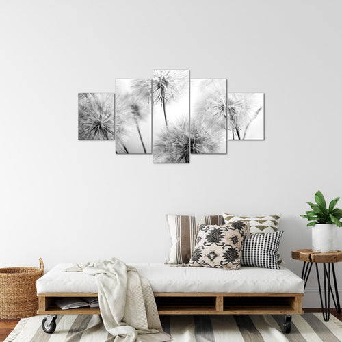 Runa Art Bild Wohnzimmer Schlafzimmer Blumen Pusteblumen 5 Teilig Natur Schwarz Weiss Wandbilder auf Vlies Leinwand 042053c
