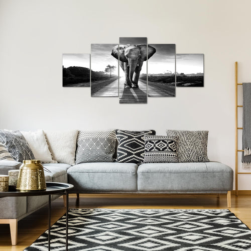 Runa Art - Bilder Afrika Elefant 200 x 100 cm 5 Teilig XXL Wanddekoration Design Schwarz Weiss 042651c