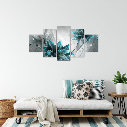 Runa Art Bild Wohnzimmer Schlafzimmer Blumen Lilien 5 Teilig Abstrakt Grau Blau Wandbilder auf Vlies Leinwand 036853c