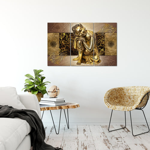 Runa Art Wandbilder Feng Shui Bild XXL Wohnzimmer Schlafzimmer Büro Buddha Gold 120 x 80 cm 3 Teilig 041331a