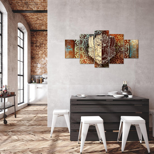 Runa Art Bild Wohnzimmer Schlafzimmer Mandala Abstrakt 5 Teilig Kupfer Beige Braun Wandbilder auf Vlies Leinwand 040153a