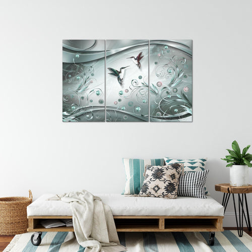 Runa Art Wandbilder Vintage Vogel Bild XXL Wohnzimmer Schlafzimmer Türkis Grau Abstrakt 120 x 80 cm 3 Teilig 038331b