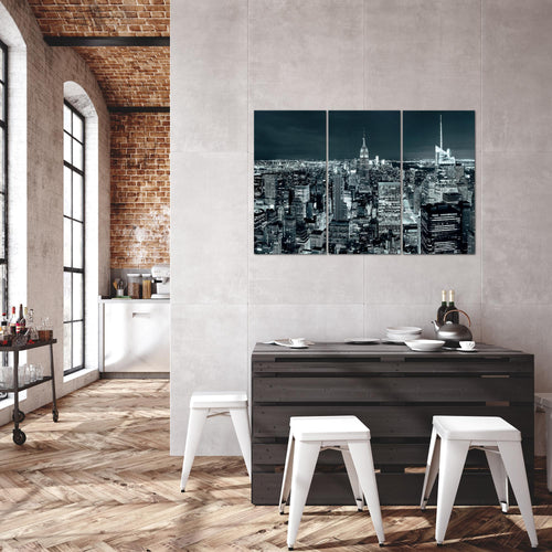 Runa Art Wandbilder New York Skyline Bild XXL Wohnzimmer Büro Türkis Blau USA 120 x 80 cm 3 Teilig 036231b