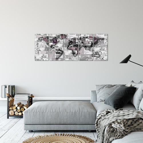 Runa Art Bild Weltkarte Banksy Collage Wandbilder auf Vlies Leinwand 5 Teilig Wanddekoration Loft Wohnzimmer 104556b